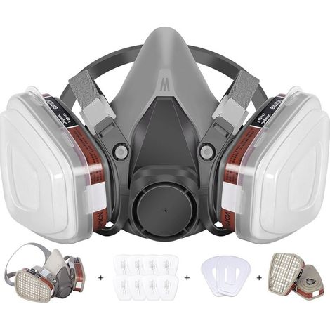 Demi-masque réutilisable - Respirateur demi-masque 6200, pour peinture, poussière et formaldéhyde, ponçage, polissage, pulvérisation, poussière et produits chimiques