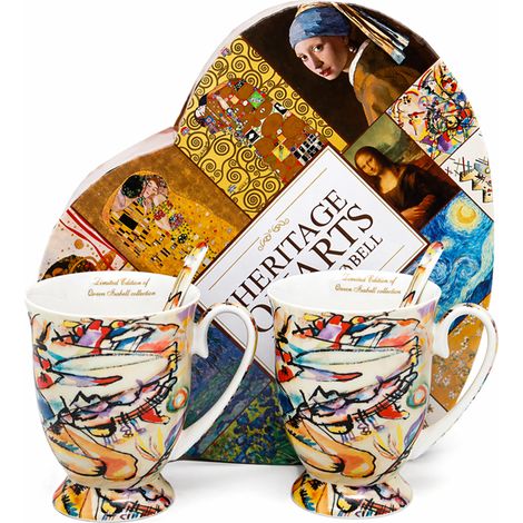 Juego de 2 tazas de porcelana con cucharas de 300 ml estilo Kandinsky + caja (1/5)