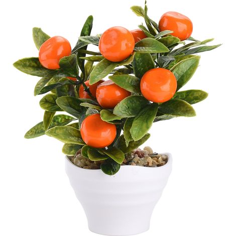 Arbre fruitier artificiel en pot, 19,5 cm de haut, orange, très réaliste, pour la maison et le bureau. (1/5)