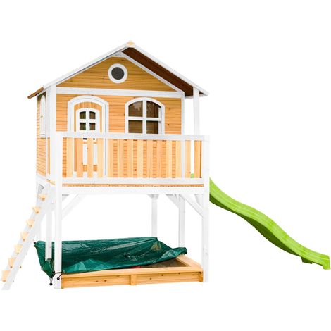 Axi Marc Maison Enfant Avec Bac À Sable & Toboggan Vert Clair  Aire De Jeux Pour L'Extérieur En Marron & Blanc  Maisonnette / Cabane De Jeu En Bois Fsc