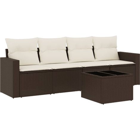 Maison Exclusive - Set Divano da Giardino 5 pz con Cuscini Marrone in Polyrattan (1/3)
