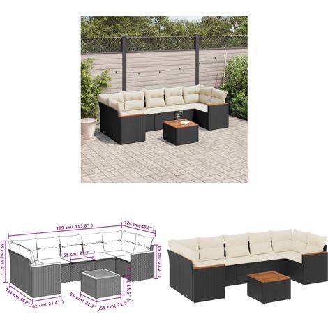 8-tlg. Garten-Sofagarnitur mit Kissen Schwarz Poly Rattan - Gartenmöbel Set - Gartensorte - Outdoor Möbel - Lounge Sofa - Esstisch - Home & Living (1/3)