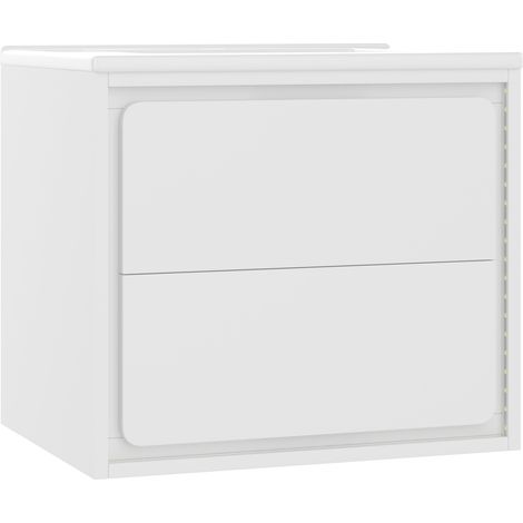 Mobile bagno sospeso 60x46x50 cm bianco con lavabo integrato in ceramica e 2 cassetti (1/5)