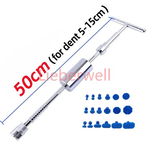 Outils de débosselage de voiture en métal 11cm/42cm/50cm, Kit d'extraction de débosselage de réparation automobile, marteau coulissant, marteau inversé, colle + 18 extracteur de colle (1/4)