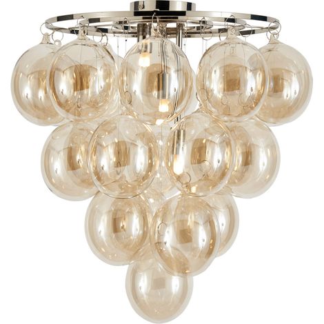 Visconte Maiori Ceiling Light Large Flush with Champagne Tint Shades - Nickel (1/5)