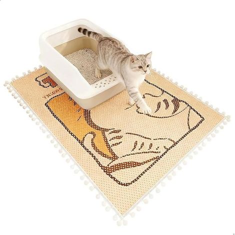 Cat Litter Mat, Cat Litter Mat, 50 x 80 cm, Double Layer Cat Mat for Litter Tray and Toilet, Non-Slip, Easy to Clean, Soft on Kitten's Paws (Khaki) (1/5)