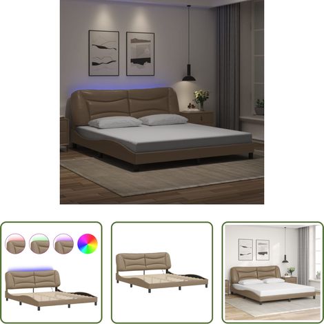 vidaXL LED-Leuchten - Bettgestell mit LED ohne Matratze "Hvar" Cappuccino-Braun 180x200 cm (1/5)
