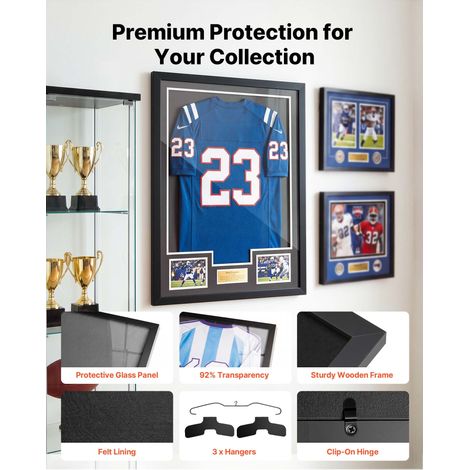 Cadre Maillot Foot 60x80 cm Cadre Vitrine Maillot de Football Rugby Basketball Hockey Baseball de Collection, Structure en Bois, av… (1/5)