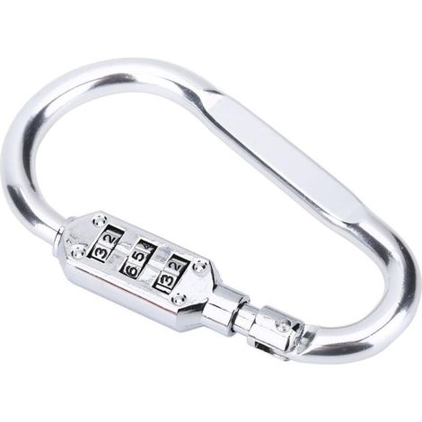 Lot de 2 mousquetons d'escalade en alliage d'aluminium avec cadenas à combinaison à 3 chiffres, idéal pour le camping, la randonnée et l'utilisation de cordes, couleur argent. (1/5)