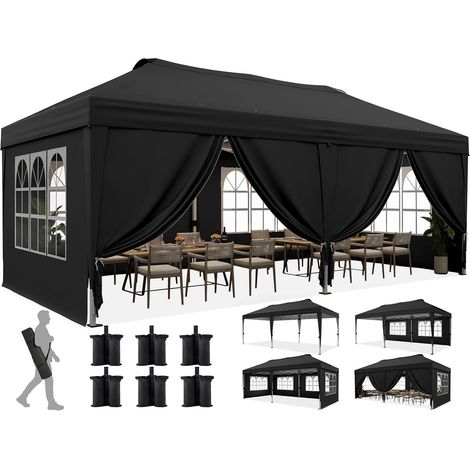 Quictent Tonnelle pop-up 3x6m avec verrou central et parois, noir