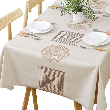 Nappe Rectangulaire Imperméable en PVC, Nappe de Table Plastique 140 x 220CM Antitache et Anti-Huile, Nappe Beige pour Table de Cuisine Café Salle à Manger (1/4)