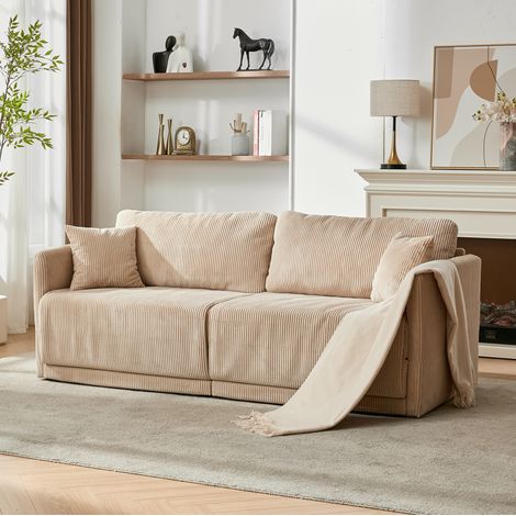 Sofá cama de pana beige, 202 x 84 x 62 cm OKMYHOME (1/5)