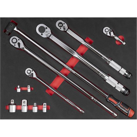 Sealey TBT45 Ratchet, Torque Wrench, Breaker Bar & Socket Adaptor Set with Tool Tray 3/8""Sq & 1/2""Sq Drive 12pc