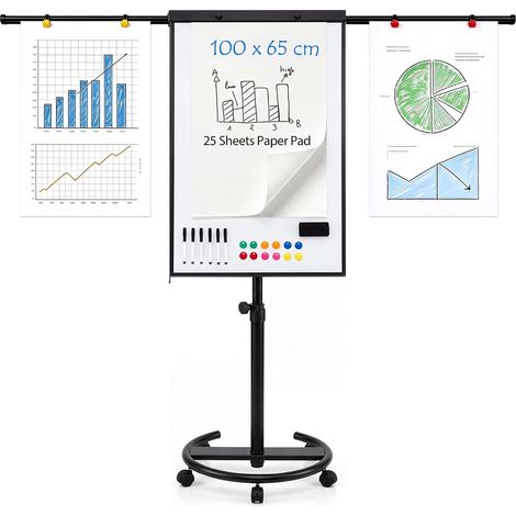COSTWAY Tableau Blanc Magnétique sur Pied 100x65 cm avec Bras Latéraux
