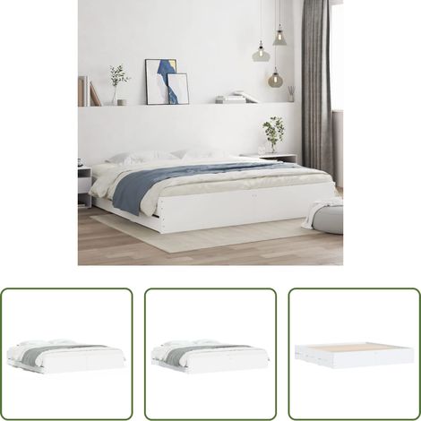 vidaXL Bois d'ingénierie -  Cadre de lit avec tiroirs sans matelas blanc 160x200 cm (1/5)