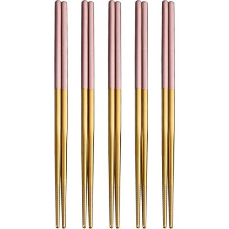 Baguettes En Acier Inoxydable - 5 Paires - 23 Cm - Pour Riz Sushi Nouilles - Réutilisables (1/5)