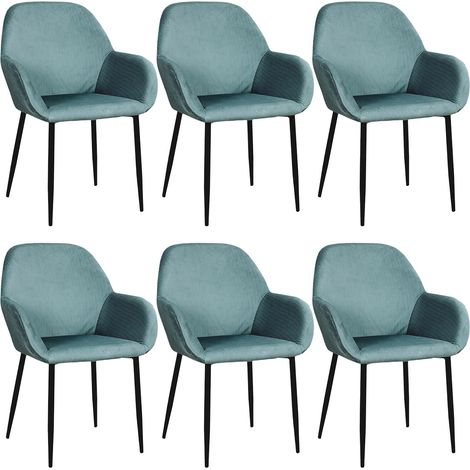 ALESSIA - Lot de 6 Fauteuils Velours Côtelé Bleu Canard (1/5)