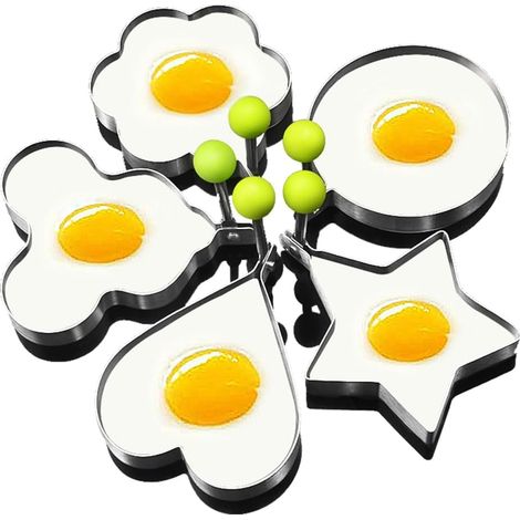 Eierring-Set zum Kochen, 5er-Pack Eierringe aus Edelstahl, Herz-, Blumen-, Stern- und Kugelform, rundes Pfannkuchen-Set (1/5)
