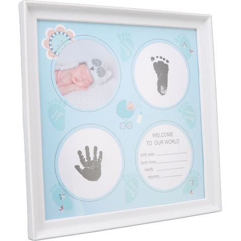 Kit d'empreintes de mains et de pieds pour nouveau-nés (garçons et filles) - Cadre en plastique résistant à l'usure - Bleu (1/5)