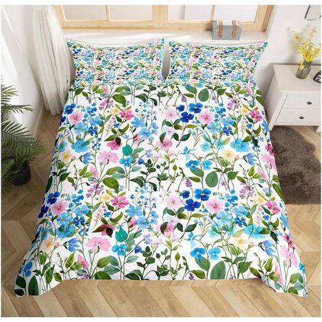Rose Bleu Floral Literie Set Enfants Fleur Filles botanique Housse de Couette 240x260cm Plantes de Jardin Naturel - AZ2 (1/3)