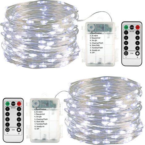 Guirlande Lumineuse Noel à Piles en Fil D'argent 10M 100 LED Lumière Violet avec Télécommande & Minuterie Etanche Décoration Intérieure Extérieure pour Noël Mariage Soirée (Lot de 2) (1/5)