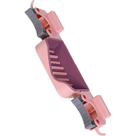 Porte-savon 3 fonctions avec base murale, servant également de bac d'égouttage, de porte-balai et de porte-cartes. Idéal pour la salle de bain, la cuisine et les toilettes. Rose, taille unique. (1/5)