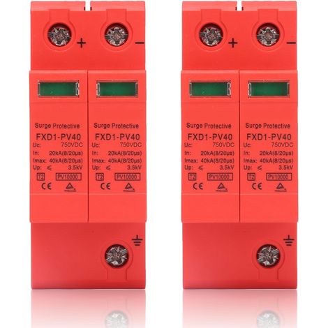 Protecteurs multiprises 2 pièces, parafoudre photovoltaïque CC 2P 40KA FXD1-PV40 SPD dispositifs Protection protecteurs Courant d'installation sur Rail pour Maintenance (C.C 750 V) (1/5)