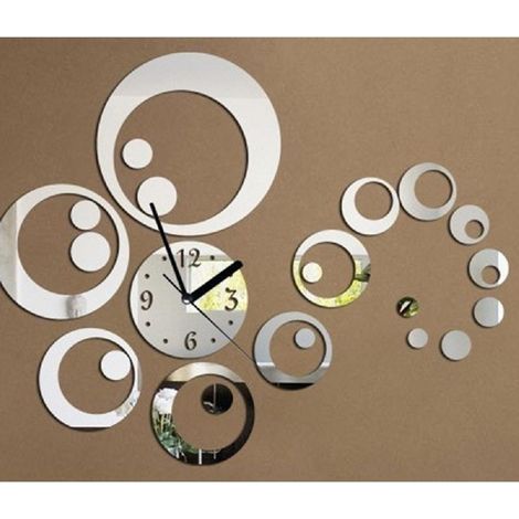 TrAdE Shop Traesio - Orologio Da Parete Moderno Adesivo 3d Orologi Da Muro A Cerchio Onda Effetto Specchio -