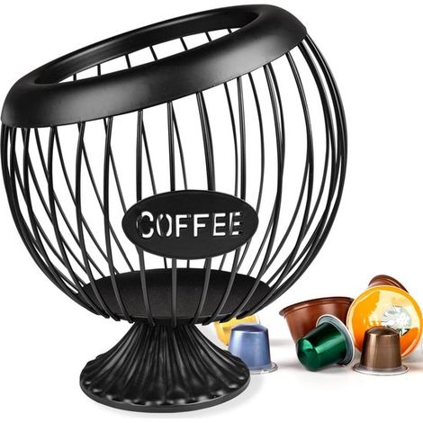 Soporte esférico de acero inoxidable para cápsulas de café y tazas de espresso, Organizador resistente para encimera cocina (en oficina), Negro (1/5)