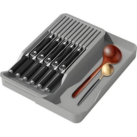 Plateau de rangement pour couteaux avec drainage rapide en PP, tapis antidérapant, rangement pour vaisselle dans des tiroirs, armoire de rangement avec séparateur de cuisine, plan de travail. (1/5)