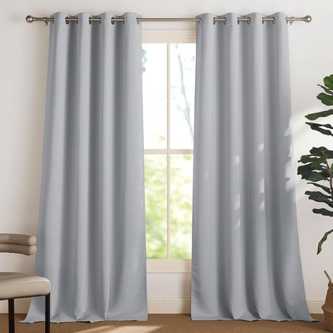 AMXCNOY Rideaux Occultants Thermiques à Oeillets 140x220 cm Lot de 2 - Isolation Chaud Froid Tombé Lourd Gris Argenté pour Chambre