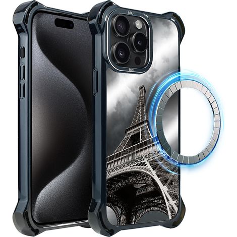 Custodia ibizu DropGuard Ultra per iPhone 15 Pro con MagSafe, Noir City, Torre Eiffel (1/5)
