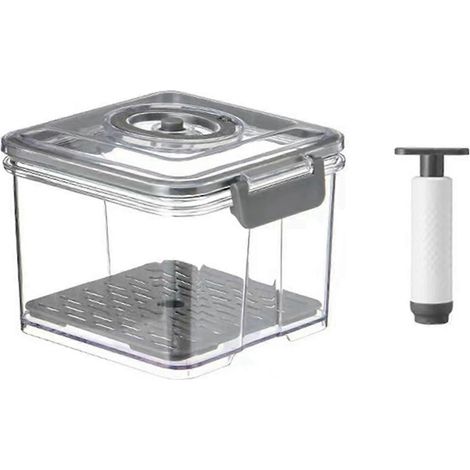 Contenant de rangement sous vide transparent pour réfrigérateur avec filet de drainage et distributeur d'aliments de grande capacité (1/5)