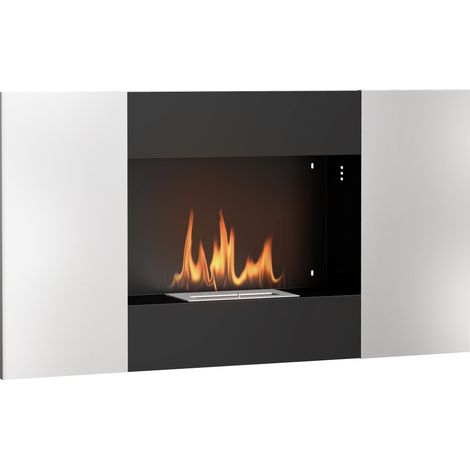 Camino a Bioetanolo 0.9L da Parete in Acciaio Inox, 100x15x54 cm, Nero e Argento
