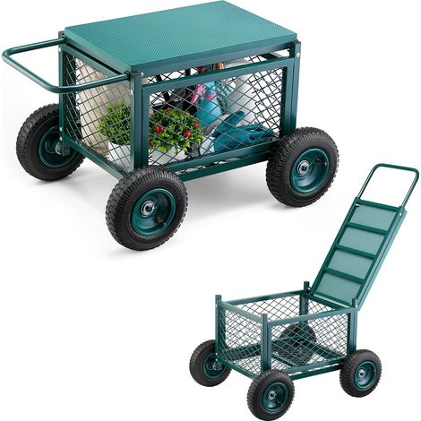 Siège de Jardin Roulant, Tabouret de Jardinage sur Roues Robuste avec Bac de Rangement, Capacité de Charge 181 kg, Chariot avec Siège en Métal, pour Désherbage, Plantation, Terrasse, Extérieur (1/5)
