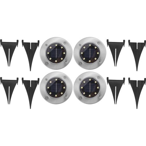 Lampe solaire 8 LED à encastrer dans le sol pour allée extérieure, jardin, pelouse (lumière blanche 4 pièces) (1/5)