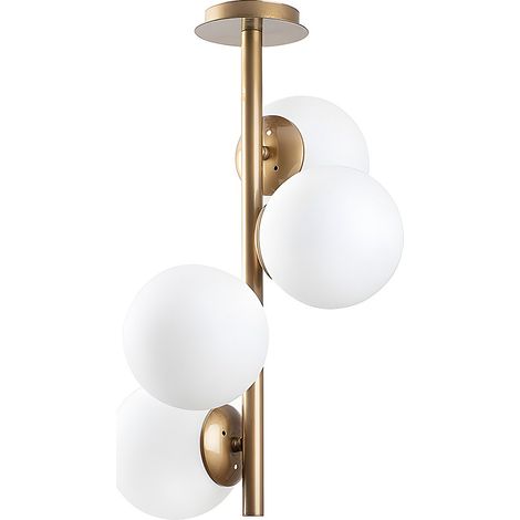 Lampadario 4 sfere D. 32 cm x H. 53 cm in Metallo e Vetro Dorato e Bianco - FAZE (1/5)