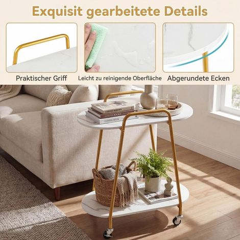 Mobile et pratique, table d'appoint à roulettes 2 niveaux avec rangement ouvert et 2 roulettes verrouillables (1/5)