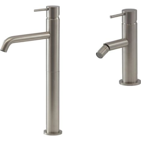 Miscelatore lavabo alto e bidet in colore acciaio spazzolato Gattoni Easy KITEASYNS2 (1/3)