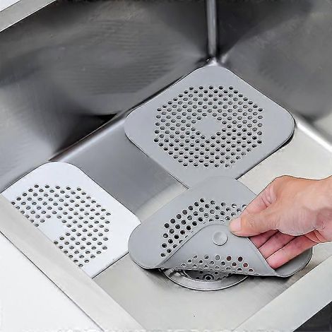Filtre à cheveux pour douche - gris ou blanc bouchon en silicone pour lavabo/baignoire/caoutchouc/cuisine 1414 cm (gris, lot de 2) (1/3)