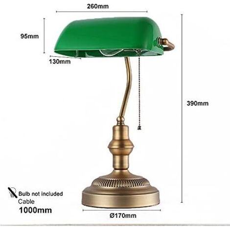 Lampe de Table et de Bureau Style Banquier Vintage Rétro avec Abat-jour Verre Vert et Laiton pour Ampoule E27 LED Salon Tête de lit Banquier Américain [Classe énergétique A] NPTERBL (1/5)