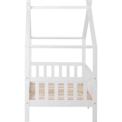Letto a casetta per bambini bianco 200 x 90 cm con barriera, rete a doghe e telaio in pino (1/5)