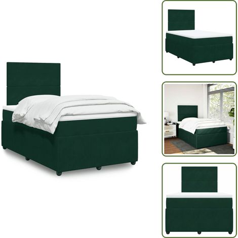 Taschenfederkern - vidaXL Boxspringbett mit Matratze Dunkelgrün 120x200 cm Samt - Kopfteil (1/5)
