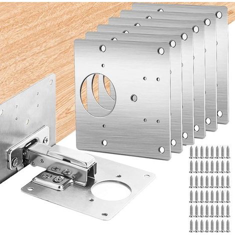 Kit di riparazione per staffe per mobili in acciaio inox - staffe di fissaggio piatte - piastre di riparazione per cerniere nascoste - adatte per mobili da cucina, porte e finestre - set da 6