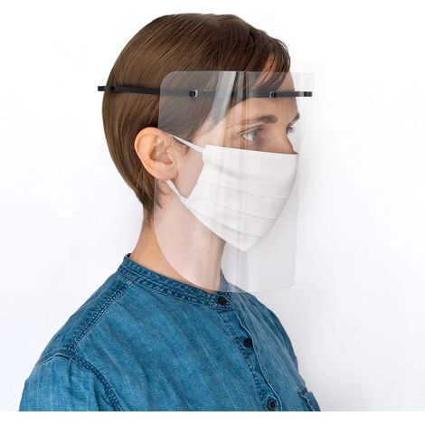 R10 VISOR - KIT 10 Visiere protettive in PVC riutilizzabili + 2 cerchietti intercambiabili e disinfettabili al 100%, per Adulti, colore BIANCO (1/5)
