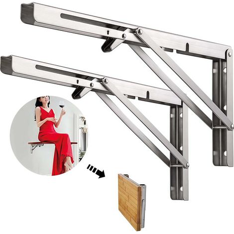 2er-Pack 500 mm Klappregalträger – Robuste Klappstützen aus Edelstahl – Tragkraft 180 kg – Silber (1/4)