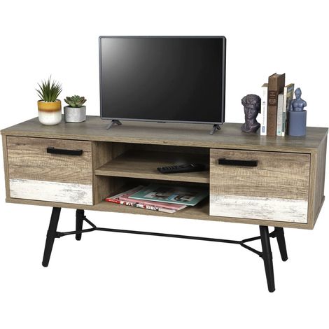 Skandinavischer Fernsehschrank mit 2 Türen und 2 Regalen, Farbe: gealterte Eiche – Kollektion UMÉA 120x55x40 cm