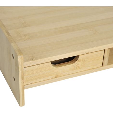 Support écran en bambou 49x25.5x11.5 cm, avec compartiment pour souris et clavier, et étagère cube de rangement (1/5)