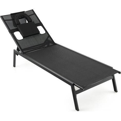 Chaise longue da giardino regolabile 163-207 x 63 x 98-31 cm 5 posizioni comfort ottimale stile moderno metallo nero 200019460
