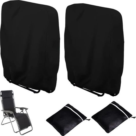 fundas protectoras para tumbonas plegables, resistentes al viento, a los rayos UV y al agua. Fundas para sillas de jardín plegables, funda para tumbona de jardín, con bolsa de transporte (Negro) (1/4)